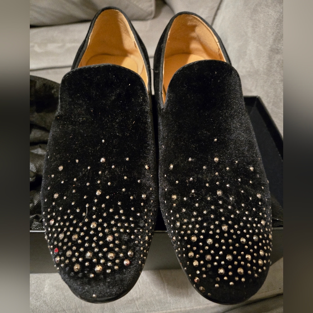 Men Black Sliver Gems Slip-On Loafers Shoes, 8M